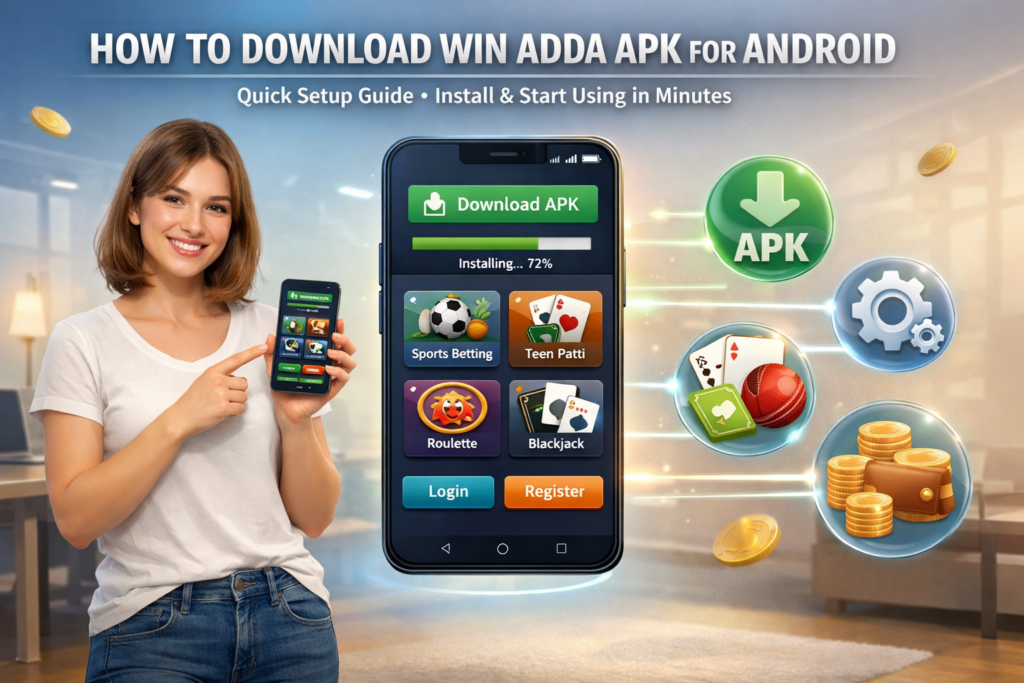 Step-by-step Win Adda APK download guide showing how to install the Win Adda app easily on Android, with simple instructions for quick setup and secure access to games and features.