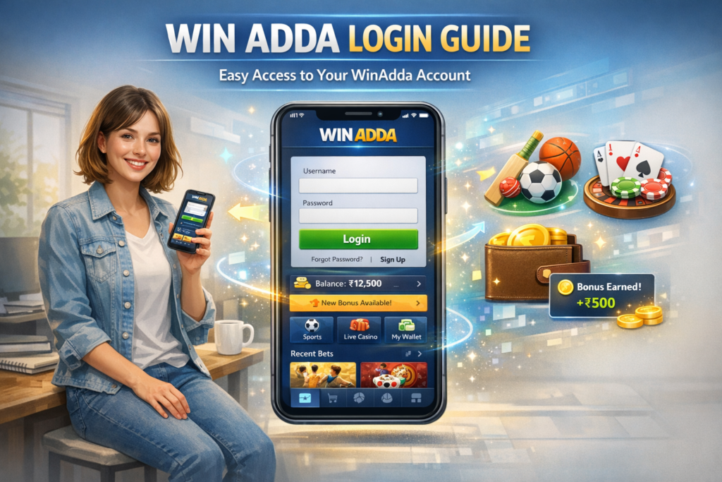 Win Adda Login Guide showing easy steps to access your WinAdda account, secure sign-in process, and quick dashboard access for online gaming and betting users.