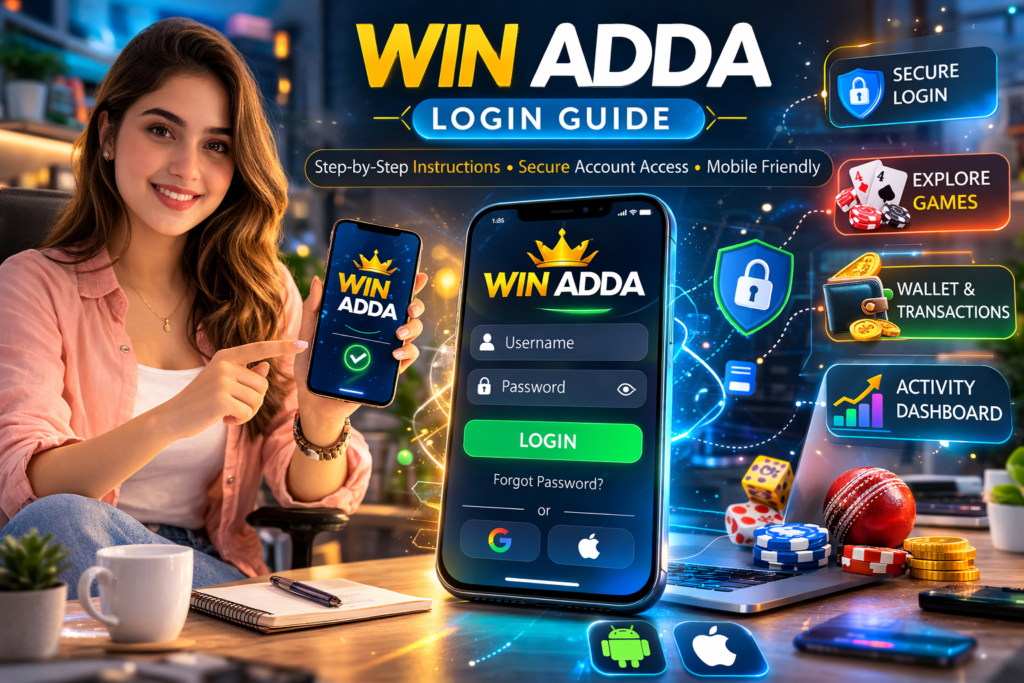 Win Adda Login Guide showing easy steps to access your account, secure sign-in process, fast WinAdda login, and quick access to betting dashboard and games.